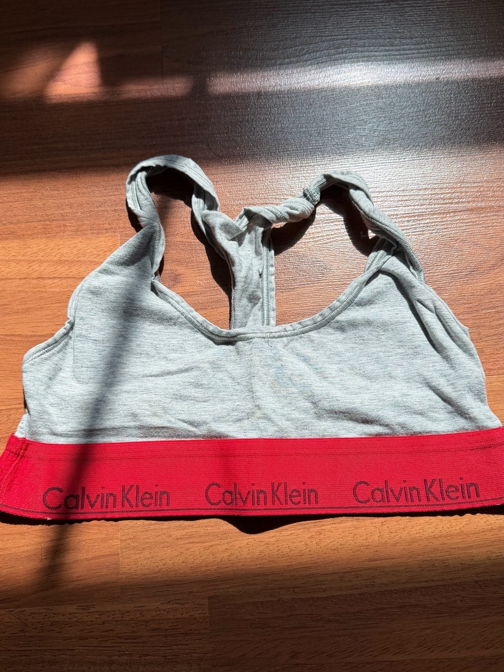 Calvin Klein Gray Bralette with Red Logo Band